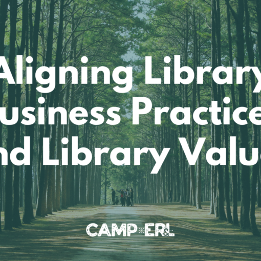 Tall trees with group of hikers in the middle. Aligning Library Business Practices and Library Values.