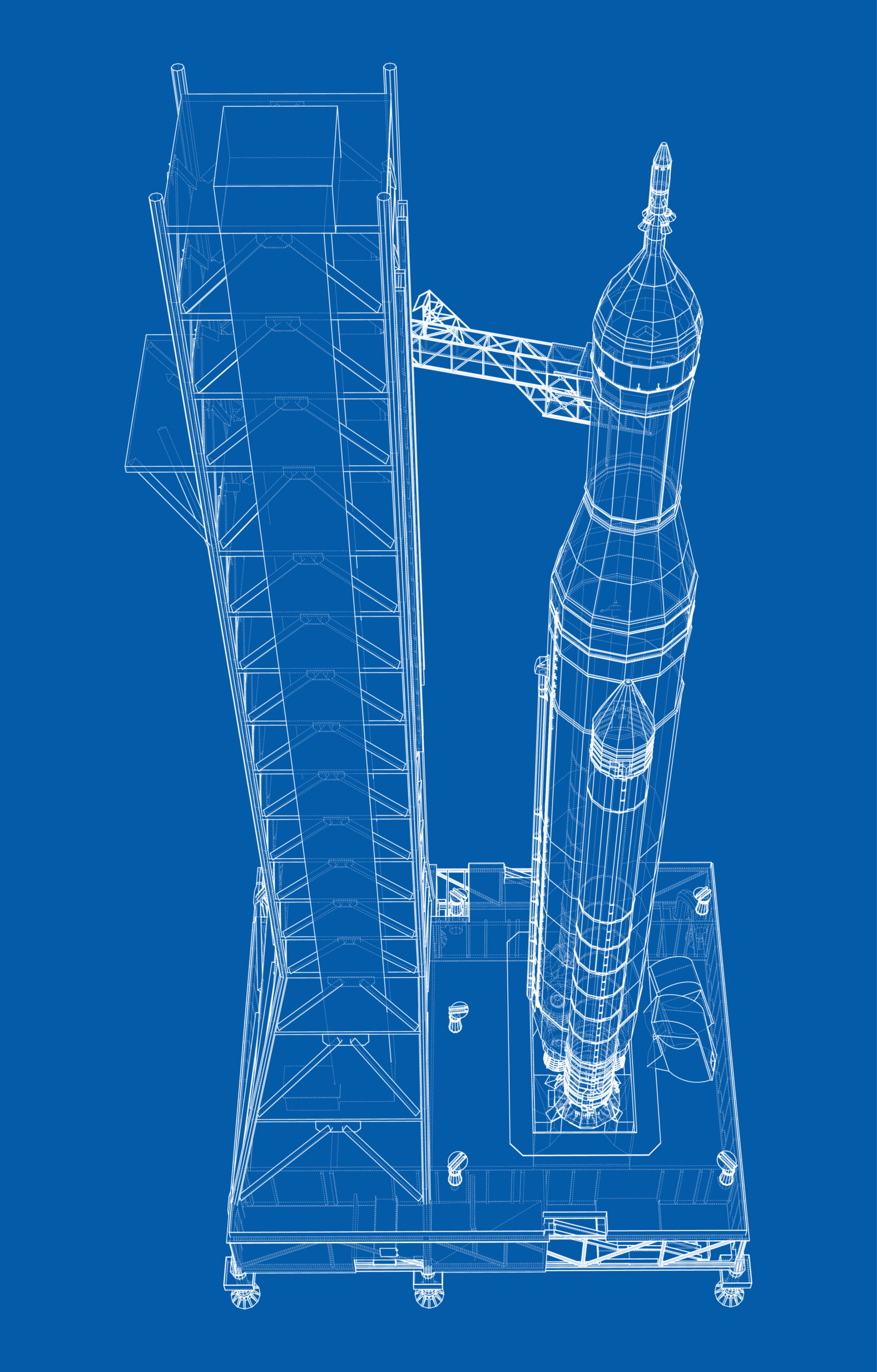 Space Rocket on launch pad. Vector rendering of 3d